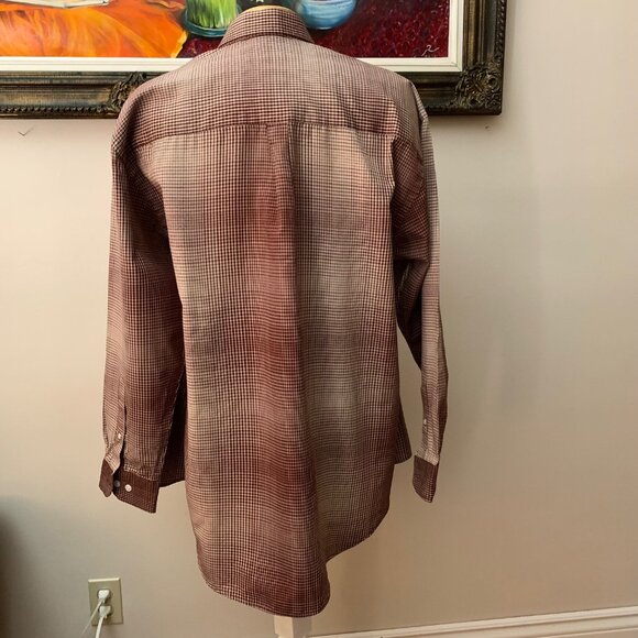 Polo Men’s L Shirt Checkered Brown and Tan Button Down Long Sleeves - Picture 9 of 9
